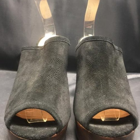 Coach Black Suede Janett Peep Toe Mules/Slides - Picture 2 of 11